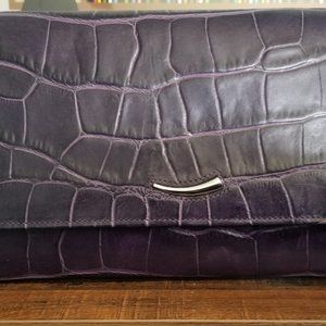TUSK Purple Leather Snakeskin Oversize Envelope Clutch/Wristlet